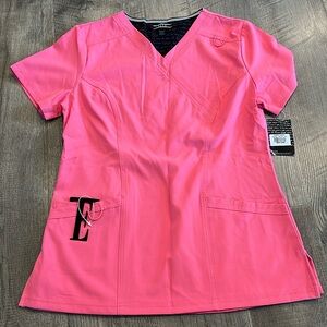 Elle, bright pink scrub top